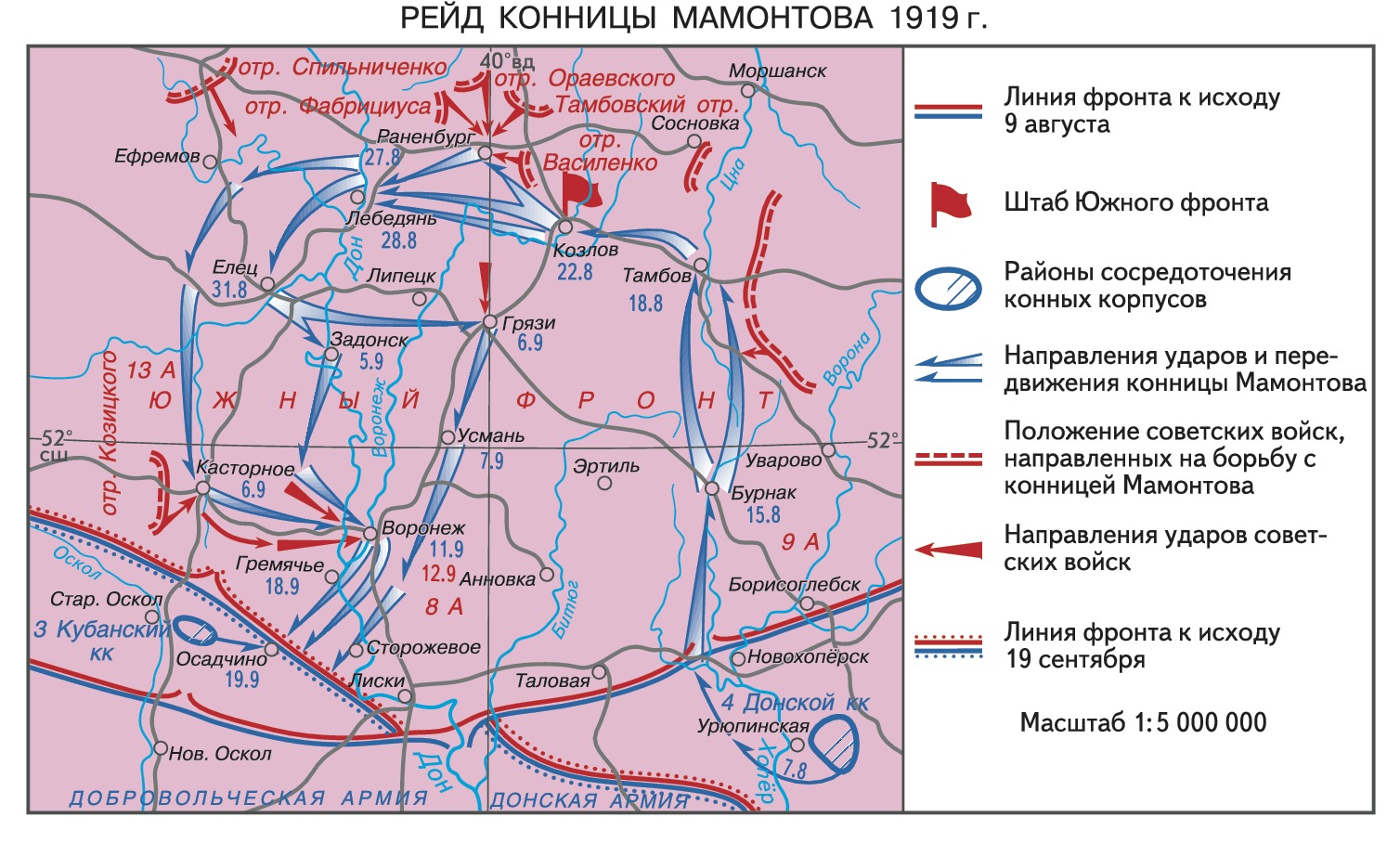 Рейд Мамонтова 1919 карта